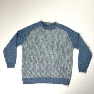 Aran Woollen Mills Mens Lambswool Crew Neck Sweater Blue Gray Sz L Herringbone